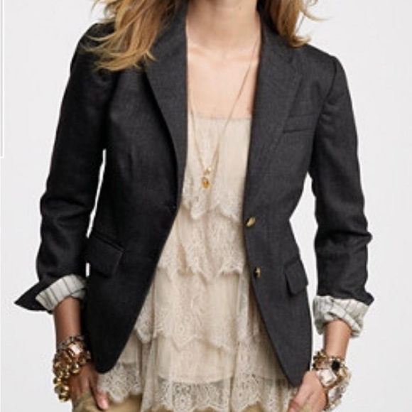 J Crew Brown Specked Tweed Two Gold Buttons Fitted Blazer Jacket Size 6